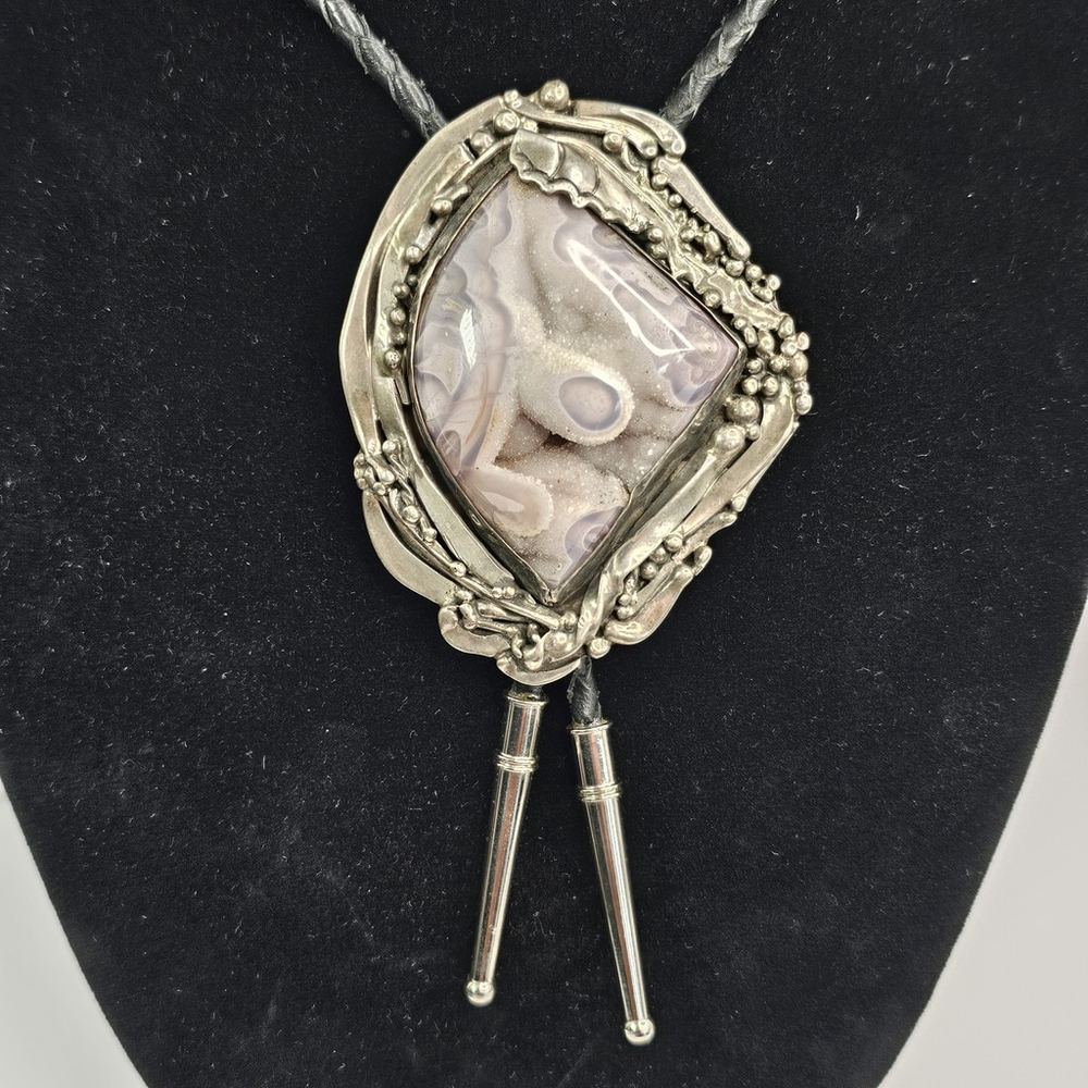 Stan Davidson Sterling Silver Brutalist Modernist Bolo Tie Large Stone 97g